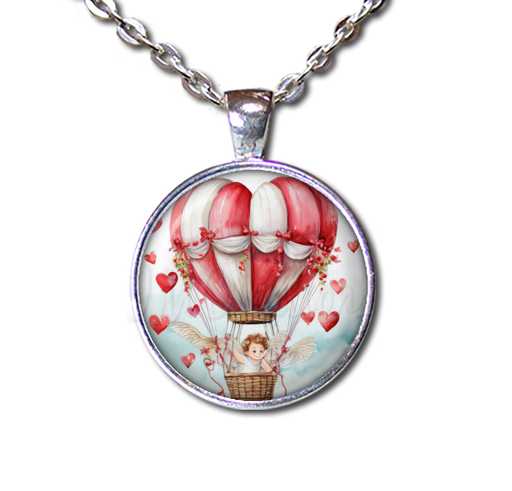 Hot Air Balloon Cupid and Hearts
