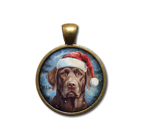 Christmas Chocolate Lab with Santa Hat