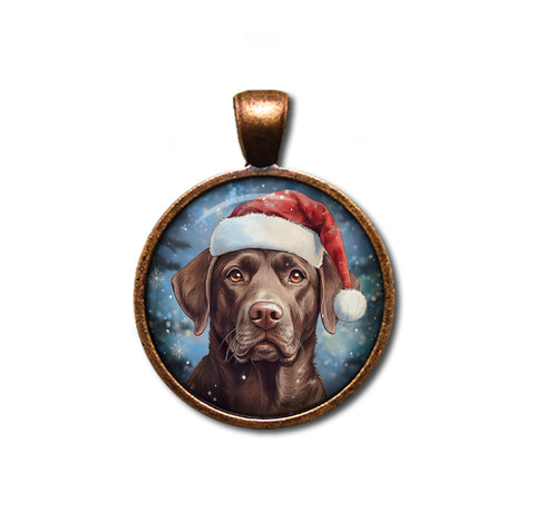 Christmas Chocolate Lab with Santa Hat