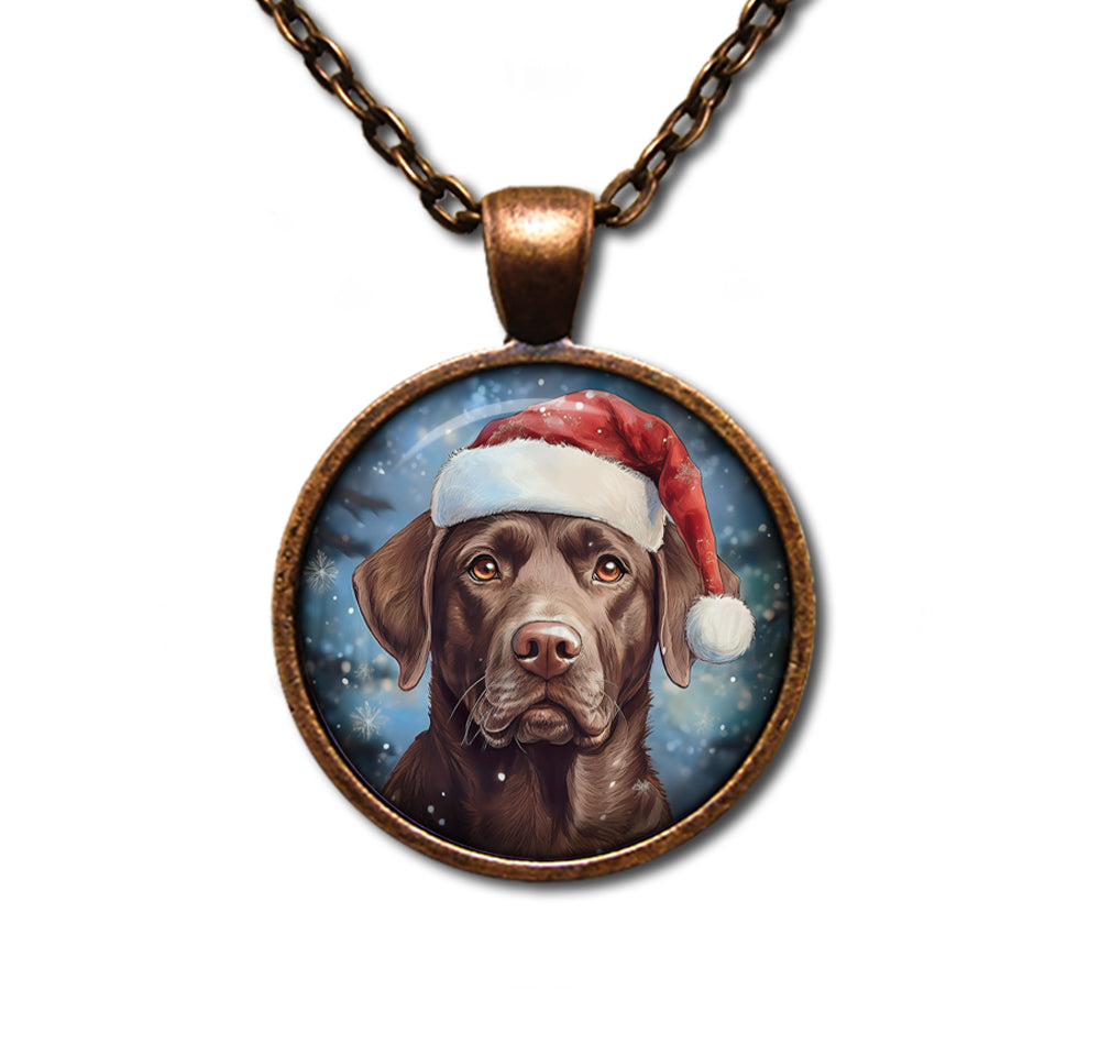 Christmas Chocolate Lab with Santa Hat