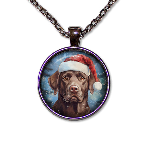 Christmas Chocolate Lab with Santa Hat
