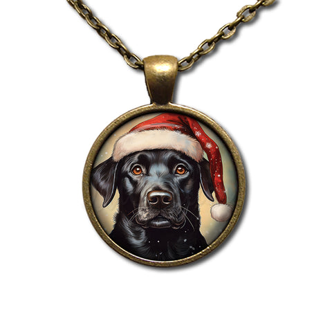 Christmas Black Lab with Santa Hat