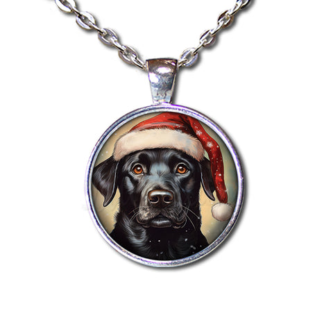 Christmas Black Lab with Santa Hat