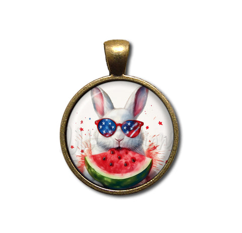 Patriotic White Rabbit and Watermelon