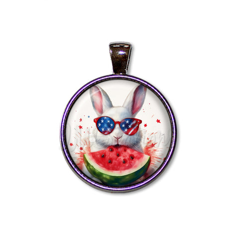 Patriotic White Rabbit and Watermelon
