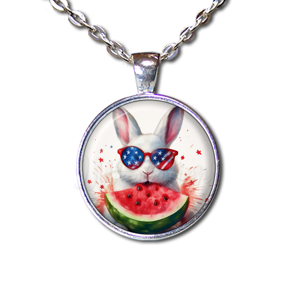 Patriotic White Rabbit and Watermelon