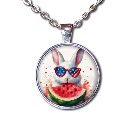 Patriotic White Rabbit and Watermelon