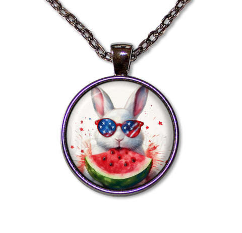 Patriotic White Rabbit and Watermelon