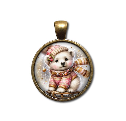 Winter Polar Bear Cub on Sleigh