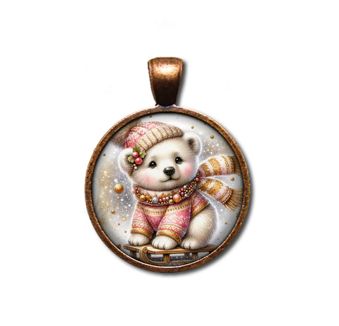 Winter Polar Bear Cub on Sleigh