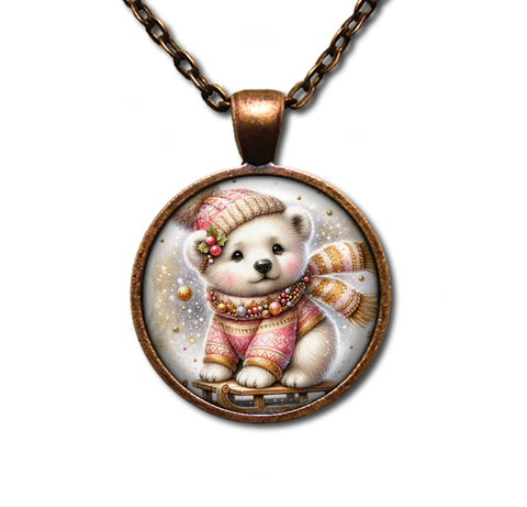 Winter Polar Bear Cub on Sleigh