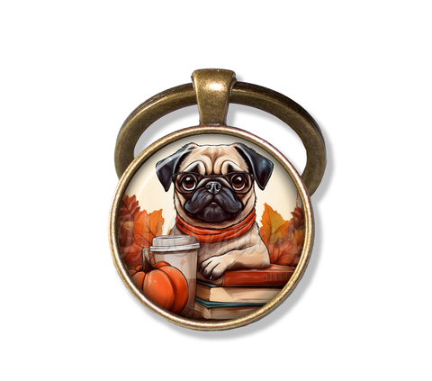 Autumn Adorable Pug with Pumpkin Latte
