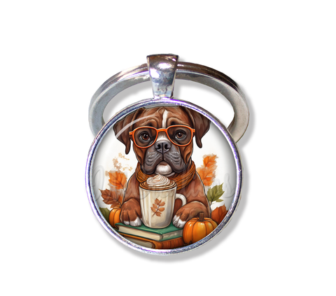 Autumn Sweet Boxer Dog with Pumpkin Latte