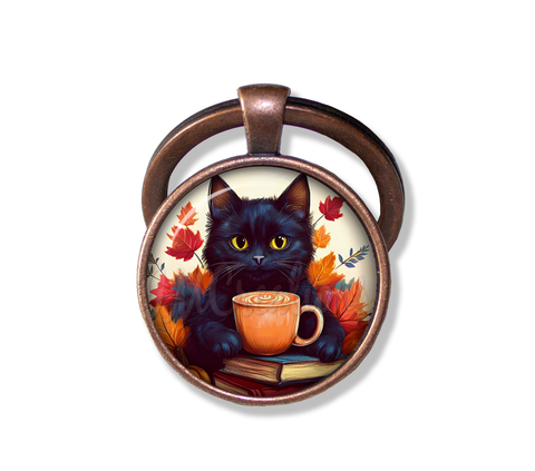 Autumn Black Kitten with Pumpkin Latte