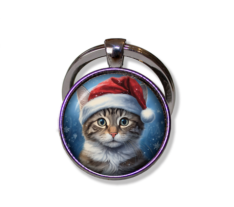 Christmas Tabby Cat with Santa Hat