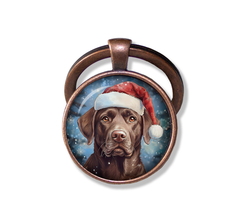 Christmas Chocolate Lab with Santa Hat
