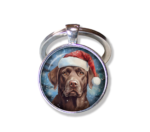 Christmas Chocolate Lab with Santa Hat