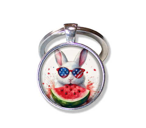 Patriotic White Rabbit and Watermelon