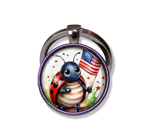 Patriotic Ladybug Holding Flag