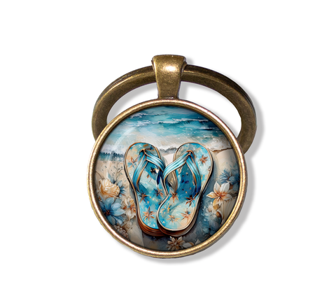 Shabby Chic Blue Flip Flops at Beach