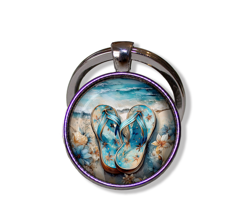 Shabby Chic Blue Flip Flops at Beach