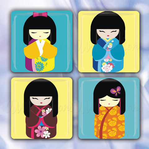 Kokeshi Dolls Blues Yellows