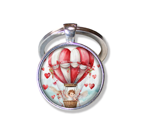 Hot Air Balloon Cupid and Hearts