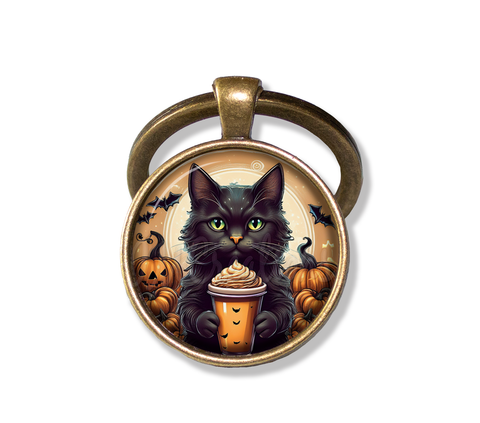 Cute Black Kittten with Pumpkin Latte