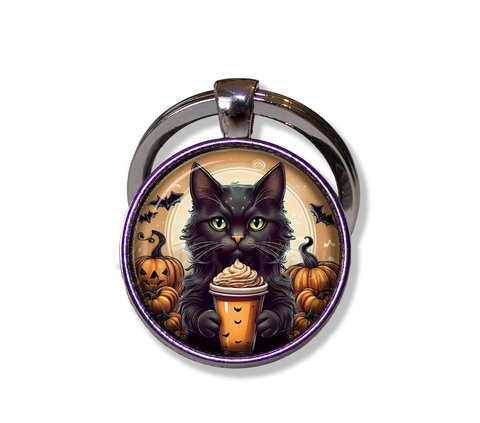 Cute Black Kittten with Pumpkin Latte