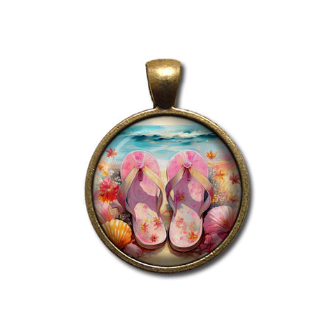 Shabby Chic Pink Flip Flops at Beach