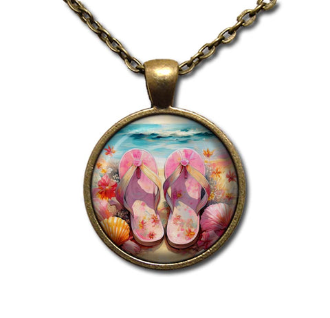 Shabby Chic Pink Flip Flops at Beach