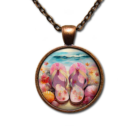 Shabby Chic Pink Flip Flops at Beach