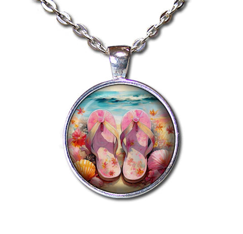 Shabby Chic Pink Flip Flops at Beach