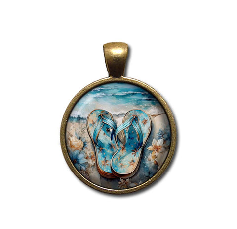 Shabby Chic Blue Flip Flops at Beach