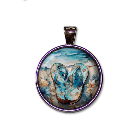 Shabby Chic Blue Flip Flops at Beach