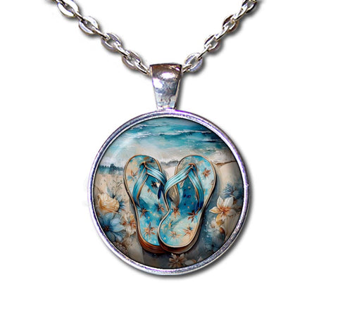 Shabby Chic Blue Flip Flops at Beach