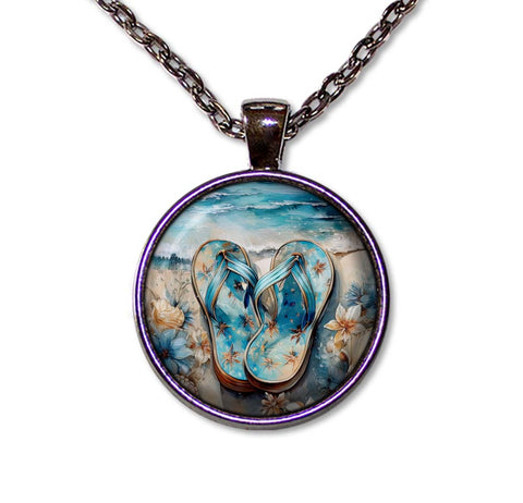 Shabby Chic Blue Flip Flops at Beach