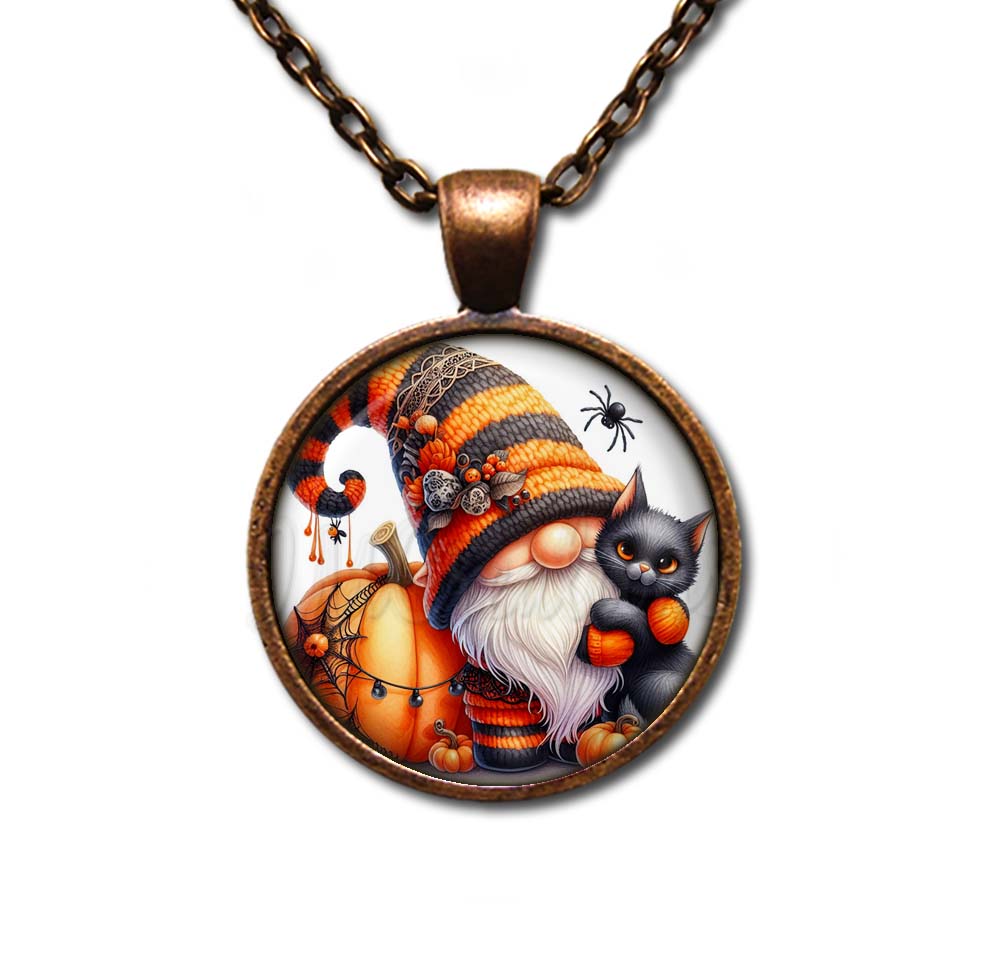 Gnome Halloween Orange Hat Black Cat