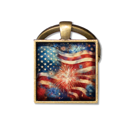 Patriotic American Flag with Fireworks