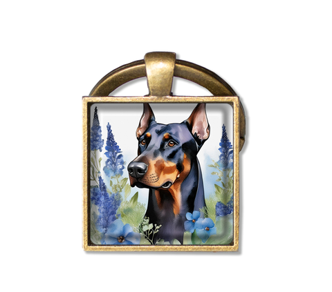 Doberman with Blue Bonnets