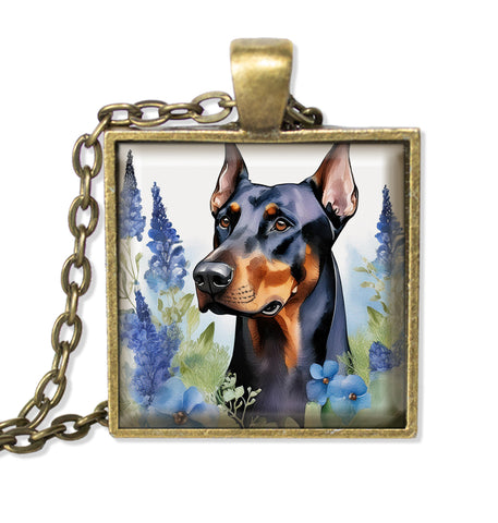 Doberman with Blue Bonnets