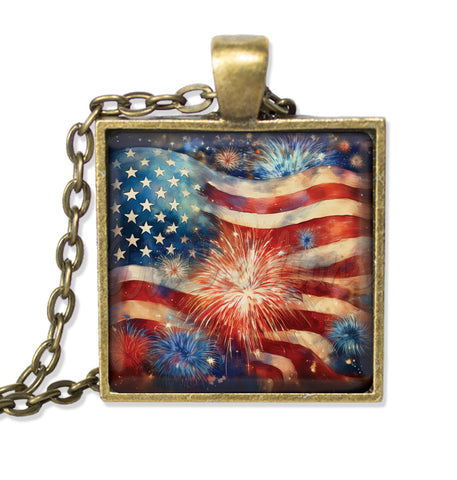Patriotic American Flag with Fireworks