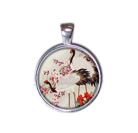 Japanese Cranes in Cherry Blossoms