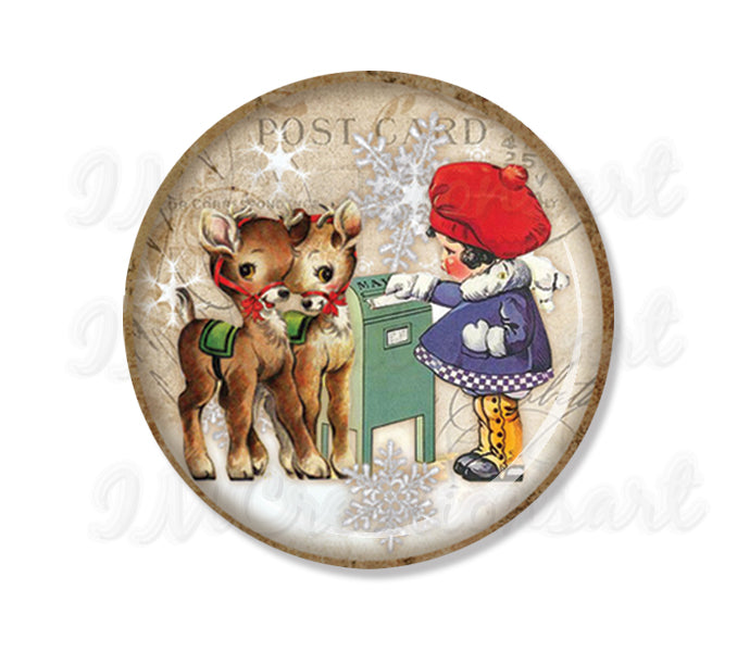 Vintage Christmas Girl Sending Letter